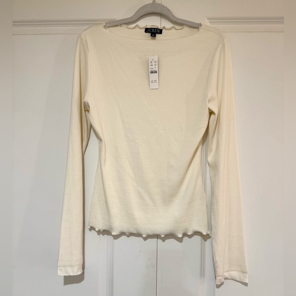 NWT J Crew Vintage Ribbed boatneck Long Sleeve T lettuce trim L Cream # CC729 - Picture 3 of 6